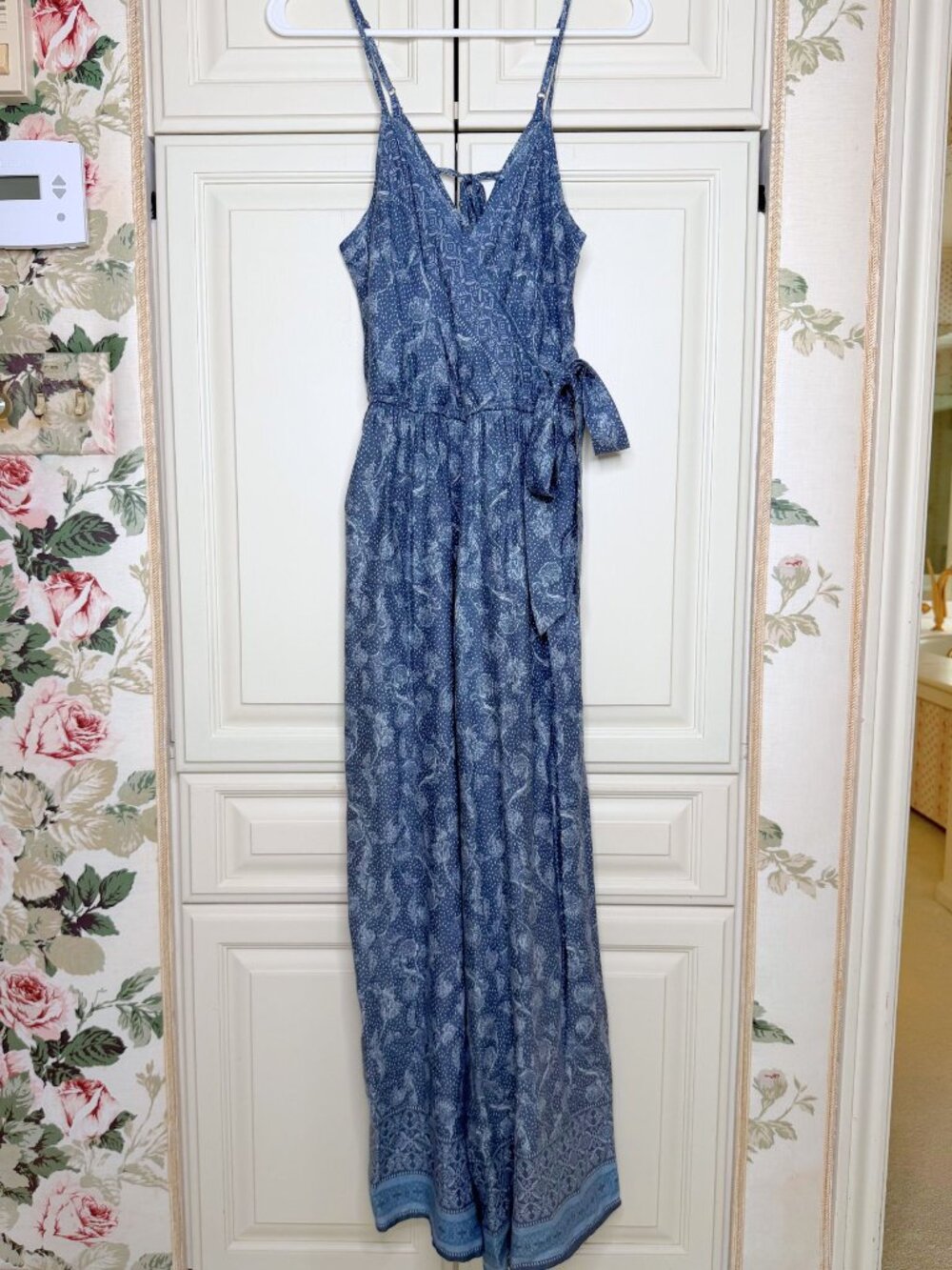 JAPNA Blue Boho Paisley Tie Waist Jumpsuit Medium